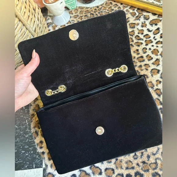 Steve Madden Black Velvet Bag with Gold Chain - Picture 6 of 9